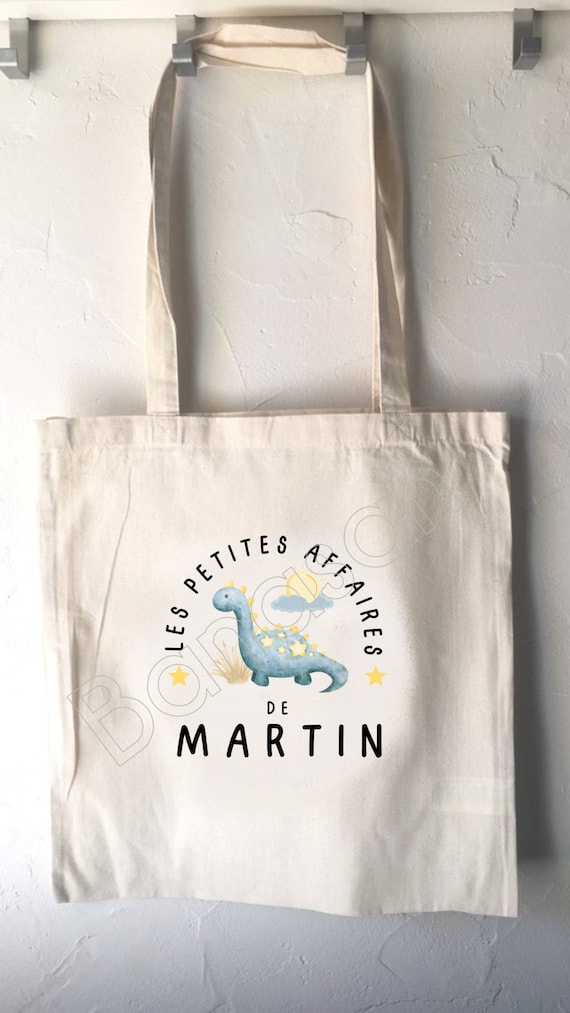 Personalized tote bag for children, school tote bag, canvas shopping bag,  cuddly toy bag, children's clothes bag, nursery tote bag with dinosaur