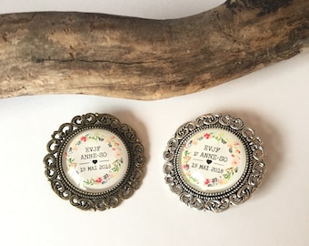 Personalized metal brooch for gift bachelorette party with first name, date of your choice!   handmade wedding wedding bachelorette party witness girls evening