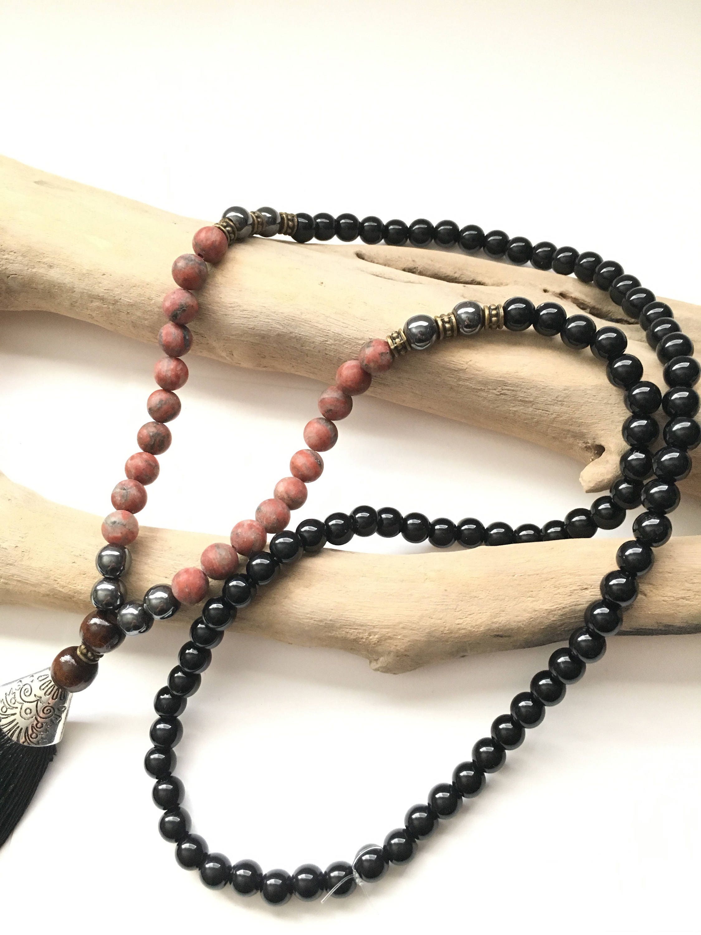 Boho black natural beads with tassle