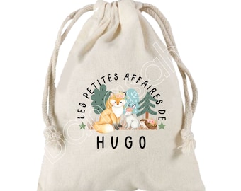 Large pouch "The small affairs of" with sliding links personalized to the first name of your choice 100% cotton 25X30 cm