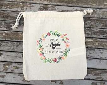 Large pouch with DrawString cotton custom bachelorette party name, date of your choice!  wedding witness gift bachelorette party