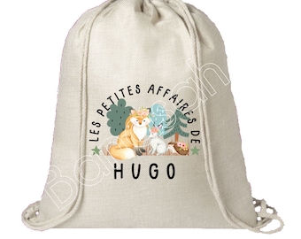 Personalized cotton backpack "Les Petites Affaires de ..." school, canvas bag, bag, blanket bag, children's clothes bag, creche