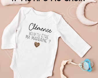Body "Do you want to be my Godmother (or Godfather)?", personalized long-sleeved bodysuit, several designs to choose from