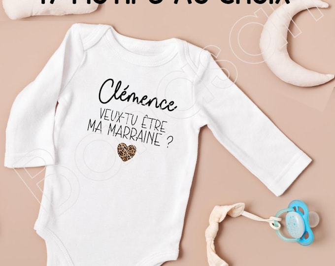 Body "Do you want to be my Godmother (or Godfather)?", personalized long-sleeved bodysuit, several designs to choose from