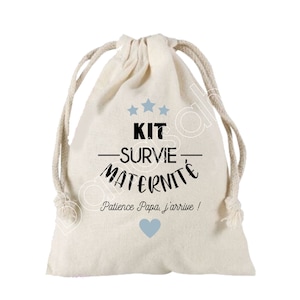 Grande Pochette à liens coulissants "Kit de Survie pour la maternité"  100 % coton ! Futur Papa, Future Maman, Baby Shower, cadeau naissance
