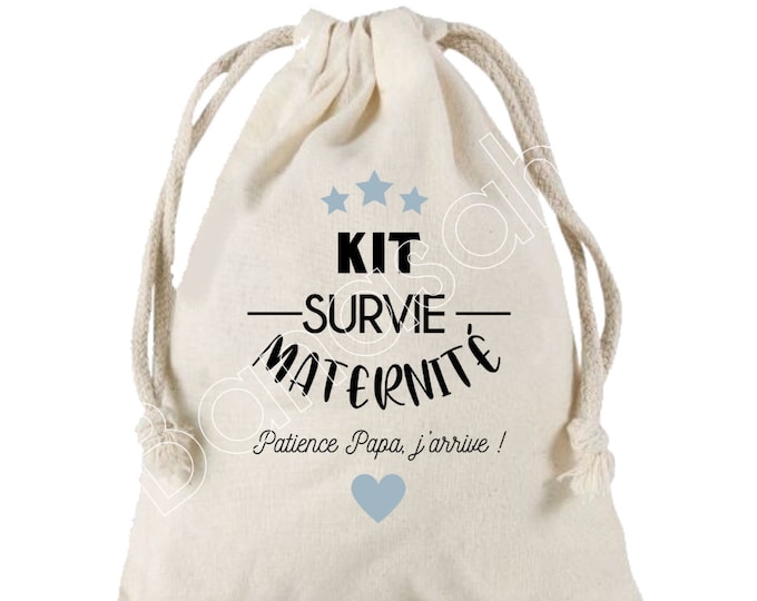 Large drawstring pouch "Maternity Survival Kit" 100% cotton! Future Dad, Future Mom, Baby Shower, birth gift