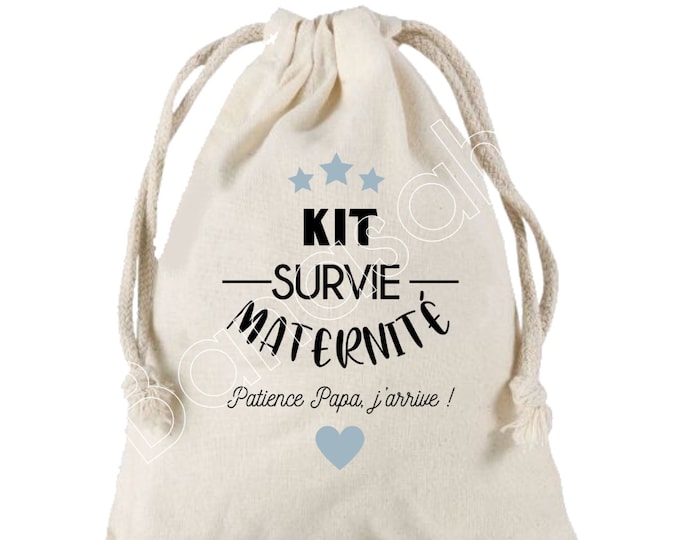 Large “Maternity Survival Kit” drawstring pouch, 100% cotton! Future Dad, Future Mom, Baby Shower, birth gift