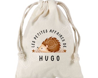 Large "Little Business" pouch with sliding ties personalized with the first name of your choice 100% cotton 25X30 cm