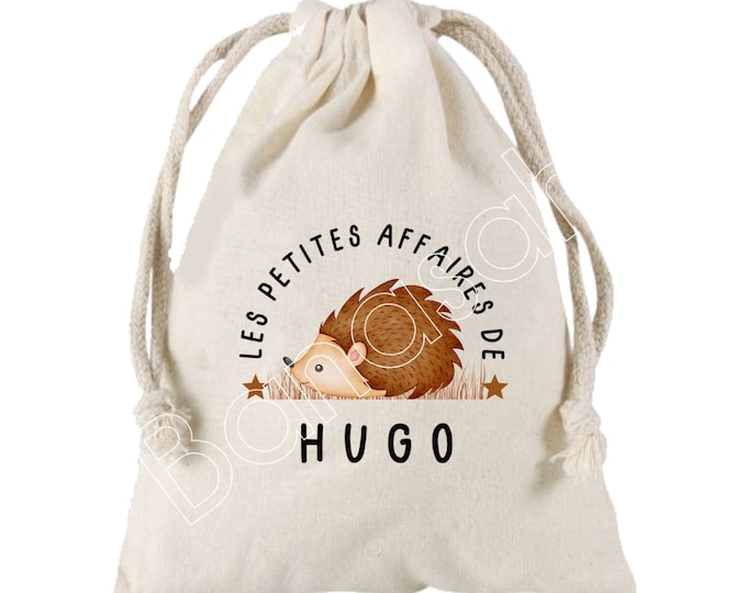 Large "Little Business" pouch with sliding ties personalized with the first name of your choice 100% cotton 25X30 cm