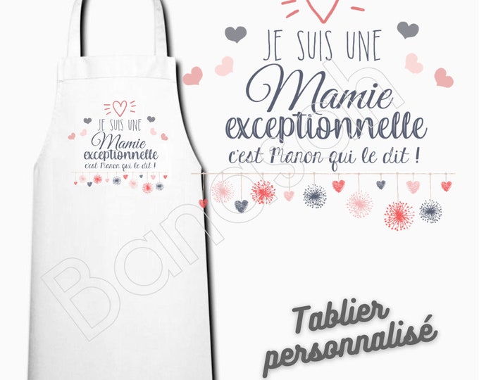 White customizable kitchen apron, Gift idea for mom, grandma, godmother, aunt, grandmother, mistress, nanny, aunt, colleague, atsem...