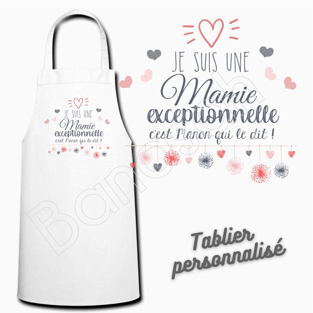 Tablier de Cuisine Personnalisable Blanc, Idée Cadeau Maman, Mamie, Marraine, Tata, Grand-Mère, Maît