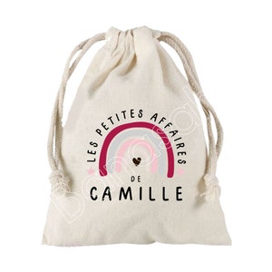 Grande Pochette "Les petites affaires de " à liens coulissants personnalisée au prénom de  votre choix 100 % coton 25X30 cm