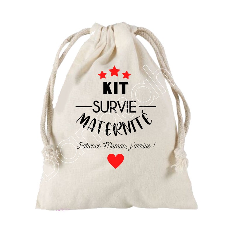 Survival kit for maternity, Tote, Zipped pouch, 100% cotton bag or pouch Future Dad, Future Mom, Baby Shower, birth gift image 7