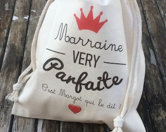 Large Gift Bag for Godmother (Very perfect) with cotton sliding link personalized with the first name of your choice! Baptism Godfather