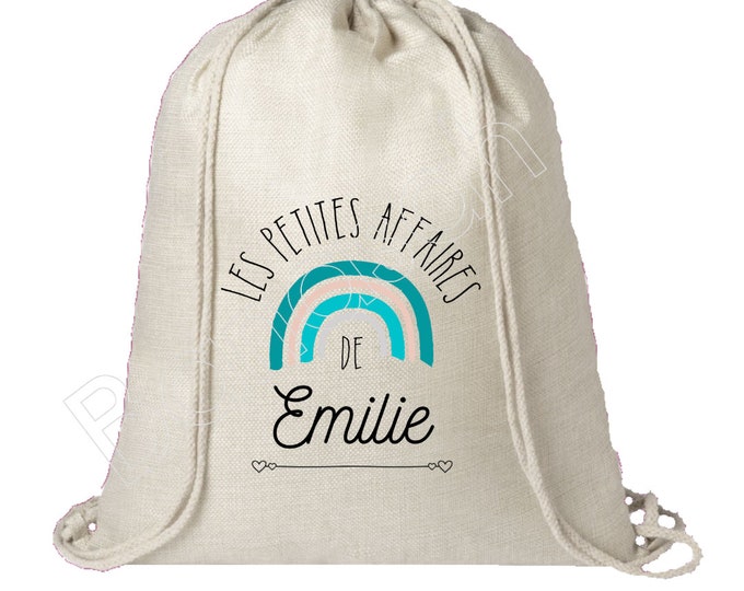 Personalized cotton backpack "Les Petites Affaires de..."  school, canvas bag, tote, doudou bag, bag for children's clothes, creche