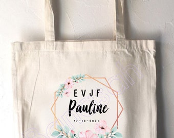 Tote Bag en coton personnalisée pour enterrement de vie de jeune fille au prénom , date de votre choix !   handmade wedding mariage EVJF