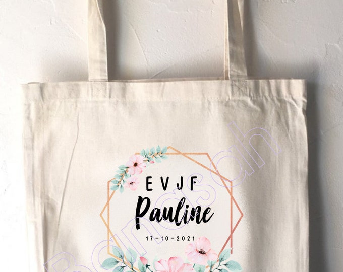 Personalized cotton tote bag for hen party with first name, date of your choice! handmade wedding wedding EVJF