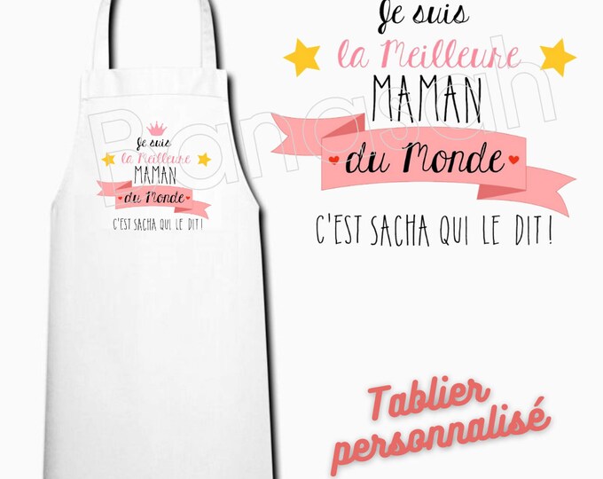 White customizable kitchen apron, Gift idea mom, granny, godmother, auntie, grandmother, mistress, nanny, auntie, colleague, atsem...