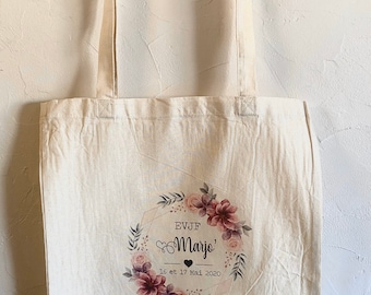 Tote Bag en coton personnalisée pour enterrement de vie de jeune fille au prénom , date de votre choix !   handmade wedding mariage EVJF