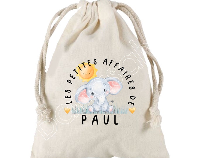 Large pouch with sliding links personalized with the name of your choice 100% cotton 25X30 cm