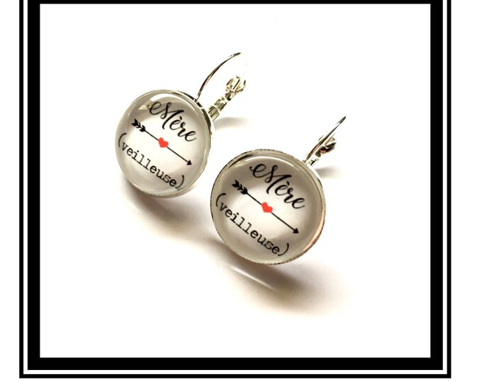 Earrings original and funny,"mother (night)" personalized, arrow, heart, red, funny, MOM "