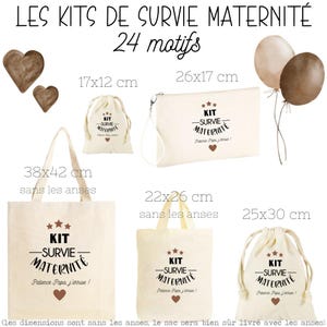 Kit de Survie pour la maternité, Tote , Pochette zippée , sac ou pochon 100% coton ! Futur Papa, Future Maman, Baby Shower, cadeau naissance