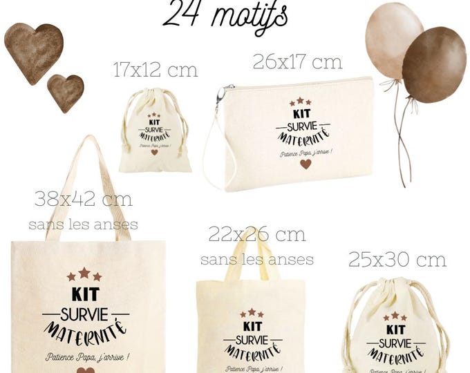 Maternity Survival Kit, Tote, Zipped Pouch, 100% cotton bag or pouch! Future Dad, Future Mom, Baby Shower, birth gift