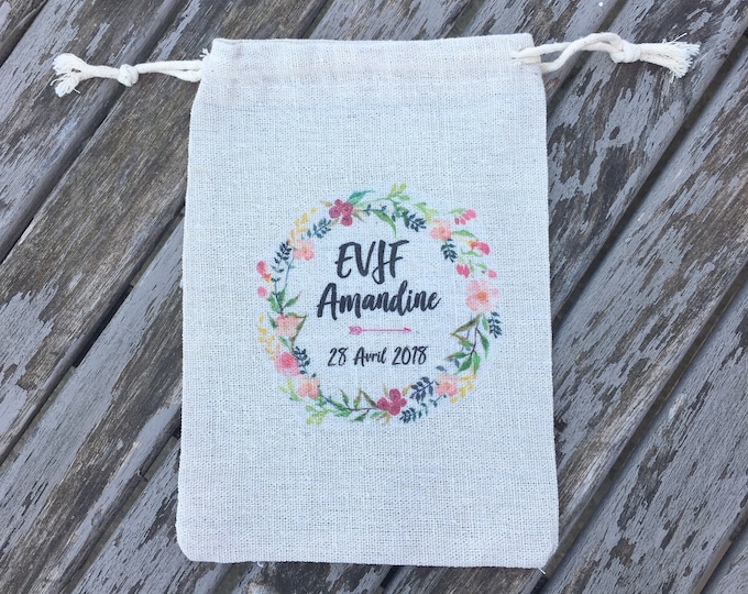 Custom cotton sliding link pouch for EVJF with first name, date of your choice!   handmade wedding bridal EVJF witness evening