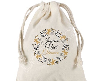 Personalized gift bag "Merry Christmas + First Name", Sun 25x30 cm in cotton! Ideal for responsibly wrapping gifts