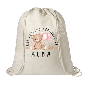 Personalisierter Baumwollrucksack „Les Petites Affaires de …“ Schule, Canvastasche, Einkaufstasche, Kuscheltasche, Tasche für Kinderkleidung, Kindergarten