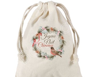 Personalized gift bag "Merry Christmas + First Name", Sun 25x30 cm in cotton! Ideal for responsibly wrapping gifts