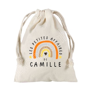 Grande Pochette "Les petites affaires de " à liens coulissants personnalisée au prénom de  votre choix 100 % coton 25X30 cm