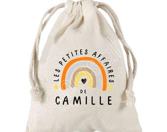 Large pouch "The small affairs of" with sliding links personalized to the first name of your choice 100% cotton 25X30 cm