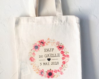 Sac en coton personnalisée pour enterrement de vie de jeune fille au prénom , date de votre choix ! 22x26 cm