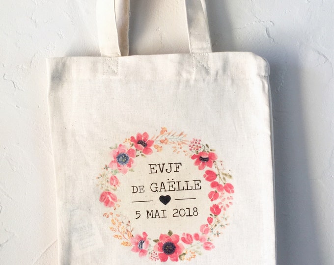 Personalized cotton bag for bachelorette party with first name, date of your choice! 22x26 cm