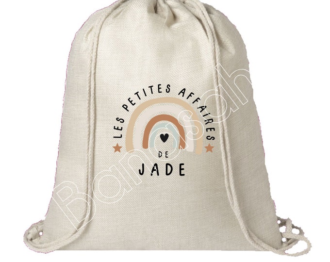 Personalized cotton backpack "Les Petitesaffaires de..." school, canvas bag, shopping bag, cuddly toy bag, bag for children's clothes, nursery
