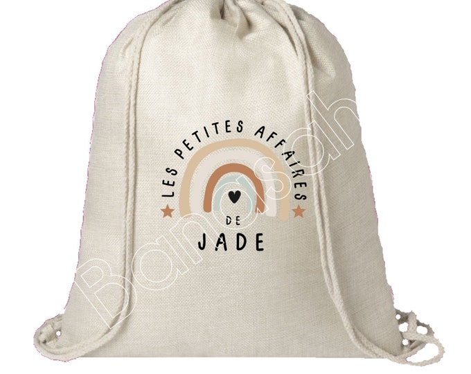 Personalized cotton backpack "Les Petites Affaires de..." school, canvas bag, shopping bag, cuddly bag, bag for children's clothes, nursery