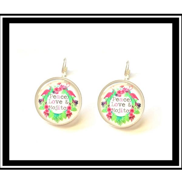 Boucles d'Oreilles originales " Peace, Love & Mojito "  coeur, doré, amour, citations, quotes, zen