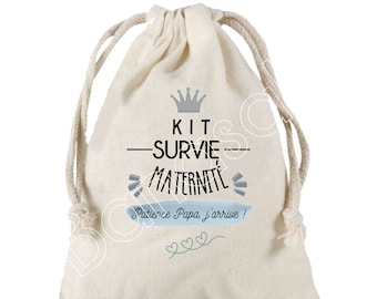 Large “Maternity Survival Kit” drawstring pouch, 100% cotton! Future Dad, Future Mom, Baby Shower, birth gift