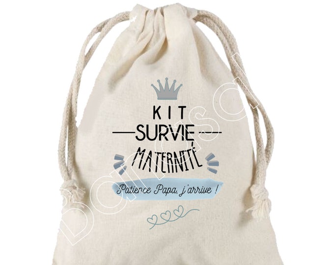 Large “Maternity Survival Kit” drawstring pouch, 100% cotton! Future Dad, Future Mom, Baby Shower, birth gift