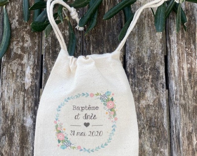 Dragee pouches or personalized cotton gifts for Wedding or Baptism with first names, date of your choice! wedding gifts guests