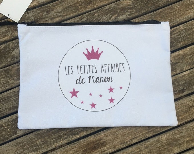 Personalized white zipped pouch "Les Petitesaffaires de..."! Fast shipping Star children