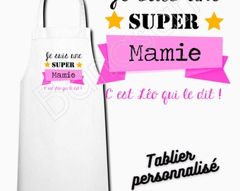 White customizable kitchen apron, Gift idea mom, granny, godmother, auntie, grandmother, mistress, nanny, auntie, colleague, atsem...