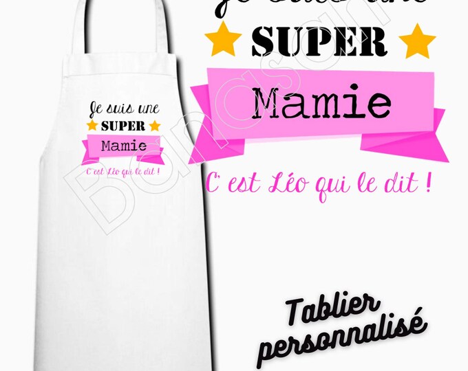 White customizable kitchen apron, Gift idea mom, granny, godmother, auntie, grandmother, mistress, nanny, auntie, colleague, atsem...