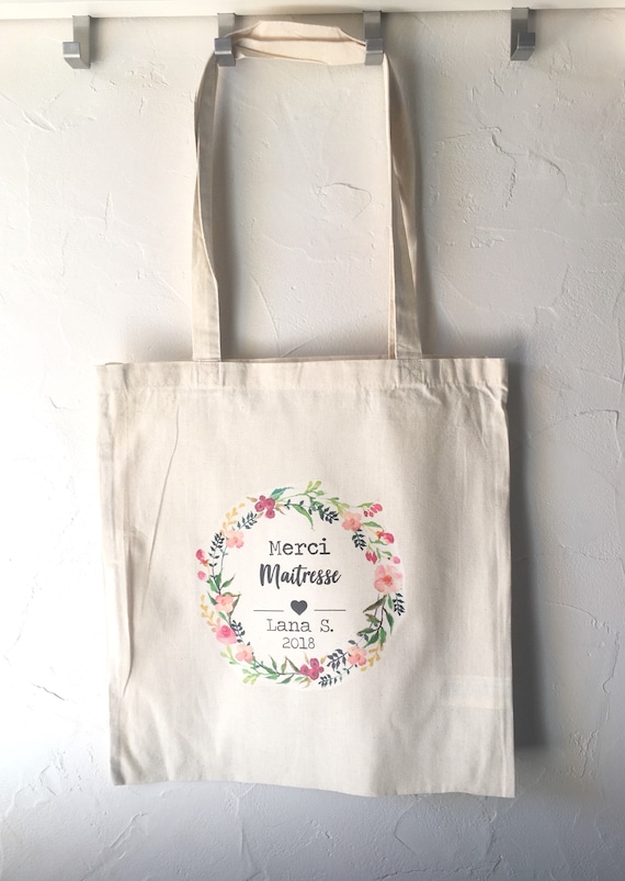 Merci cotton tote bag - Pink & Ecru