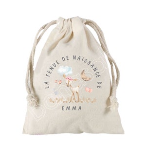 Grande Pochette à liens coulissants personnalisée au prénom de  votre choix 100 % coton