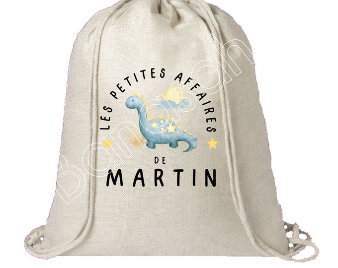 Personalized cotton backpack "The Little Business of..." dinosaur pattern school, tote bag, bag for children's clothes, creche