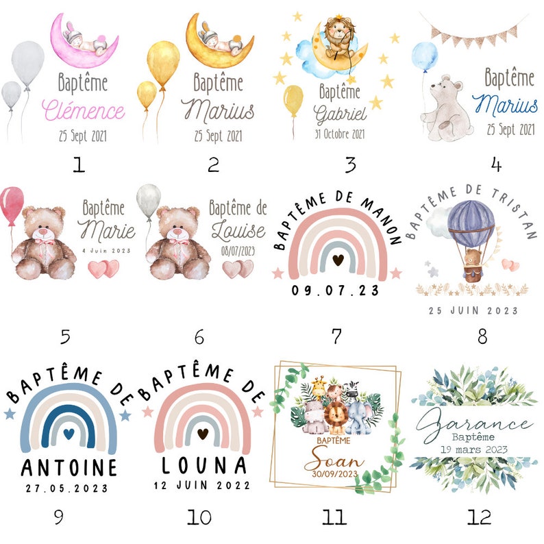 10 ou Pochons à dragées ou cadeaux personnalisés pour Cérémonies 48 Motifs, prix dégressifs , Mariage, Baptême, Communion image 2