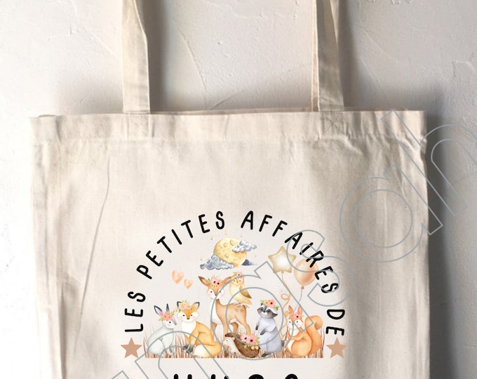 Personalized Tote Bag for Child, school tote bag, canvas bag cabas, blanket bag, bag for children's clothes, creche tote bag
