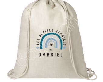 Personalized cotton backpack "Les Petites Affaires de..." school, canvas bag, tote, doudou bag, bag for children's clothes, creche